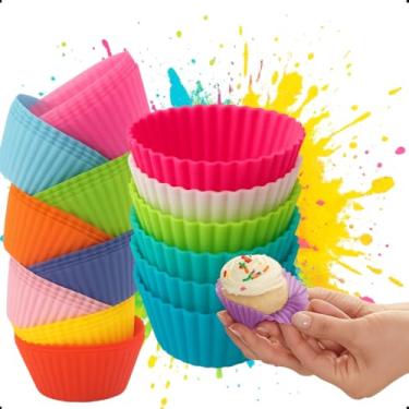 Imagem de Jogo de Formas forminhas Cup cake Muffins Empada Redondo com 6 Peças Multicor Forno Air fryer micro-ondas reutilizáveis antiaderentes Livre de BPA lava louças colorida