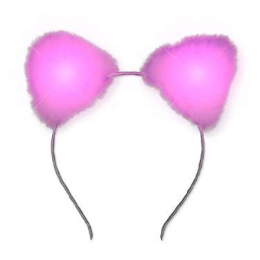 Imagem de Light Up Soft White Furry Kitty Cat Ears Headband with Pink LED Lights