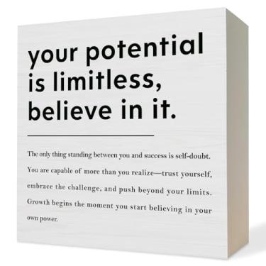 Imagem de ATBWGT Placa de caixa de madeira com citações inspiradoras de saúde mental, decoração de mesa motivacional, placas de bloco de madeira de afirmação positiva para decoração de prateleira de mesa de