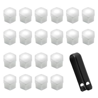 Imagem de HQRNYP 20 peças de tampas de porca, tampa de porca de roda, tampas de parafuso de pneu hexagonais de plástico de 17 mm com conjunto de ferramentas de remoção, acessórios de carro tampas de parafuso de