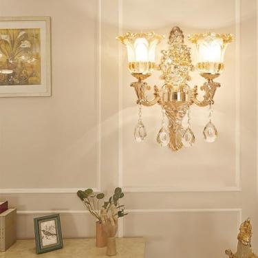 Imagem de Luminária de parede contemporânea de cristal para interiores, estilo europeu, luxuosa, com LED, para decoração de sala de estar, quarto, escritório, quarto modelo, hotel, casa de campo, corr