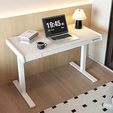 Imagem de Mesa de elevação elétrica branca de madeira maciça para computador, mesa inteligente para casa, mesa de estudo de estudante com gavetas