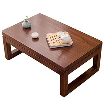 Imagem de Mesa de centro de madeira maciça simples mesa baixa moderna varanda pequena mesa de centro japonesa tatame mesa de centro com janela (marrom - 70 x 45 x 30 cm (marrom 50 x 40 x 30 cm)