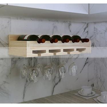 Imagem de Prateleira de parede Cremalheira criativa de madeira maciça para copos de vinho, rack de vinho de cabeça para baixo, rack de armazenamento de parede que pode suportar 15 kg de decoração de casa
