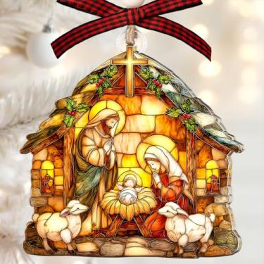 Imagem de Enfeite de Natal de presépio - Enfeite cristão para árvore de Natal