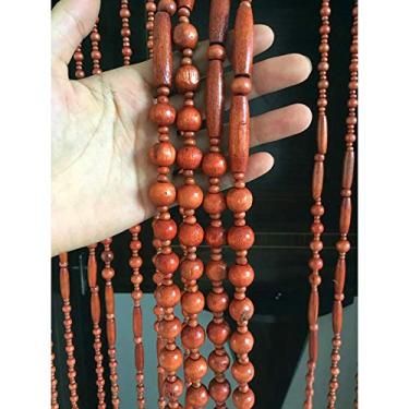 Imagem de Cortinas de contas retrô cortina de porta de madeira maciça divisória de sala decoração cortina suspensa cortada (cor: marrom, tamanho: 95 cm x 200 cm - 41 fios)