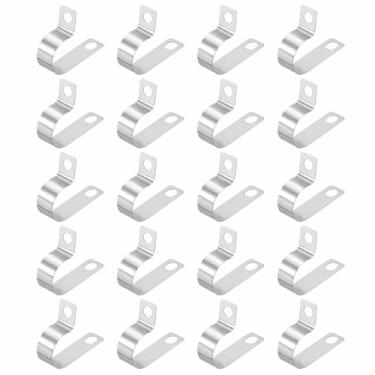 Imagem de HARFINGTON 20 peças de grampo de fio de metal 11/40.6 cm (18 mm) clipe de cabo tipo R 304 braçadeira de cabo de conduíte de aço inoxidável braçadeira de cabo prendedor clipe de alça para instalação