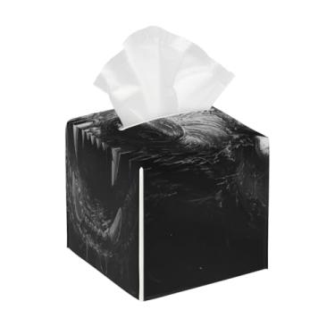 Imagem de Caixa de lenços de couro quadrada à prova d'água organizador de papel facial de lobo cinza com cinto inferior cubo estojo de lenços para mesa banheiro escritório mesa carro decorativo