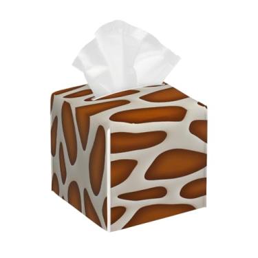 Imagem de Porta-lenços de papel quadrado de couro à prova d'água com pele de animal moderno organizador de papel facial com cinto inferior cubo estojo de lenços para mesa, banheiro, escritório, mesa, carro