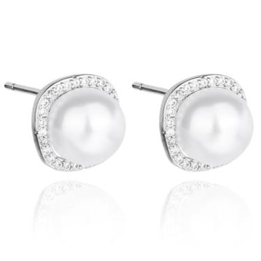 Imagem de LOMISS BRINCO FOLHEADO A OURO 18K PEROLA ZIRCÔNIA CRAVEJADA (Prateado)