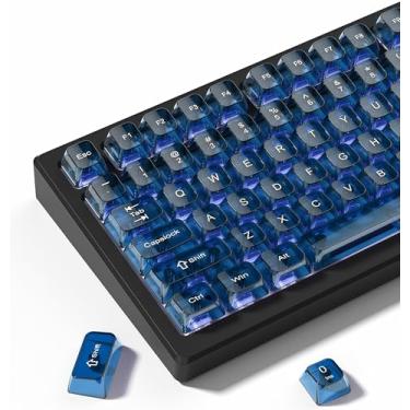Imagem de dagaladoo Teclas transparentes azuis escuras, 75% transparentes, conjunto de teclas gelatinosas, teclas brilhosas. Tampa de teclado com perfil MDA para teclado mecânico Mx Switchs