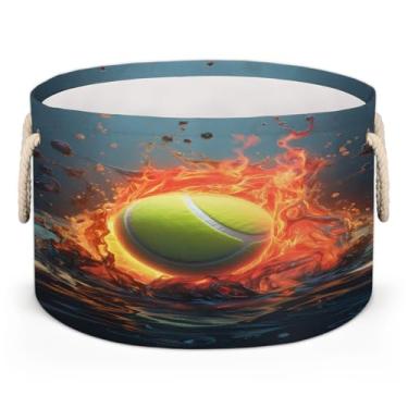 Imagem de Cesta grande redonda de armazenamento esportiva para tênis, círculo, organizador de brinquedos infantis, dobrável, com alça, cesto de roupa suja para sala de estar, lavanderia, berçário, quarto, caixa