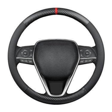 Imagem de Capa de volante redonda de fibra de carbono e couro PU antiderrapante protetor de volante de carro respirável absorvente de suor esportivo adequado para volante de 37-38 cm (14,5-15 polegadas) de