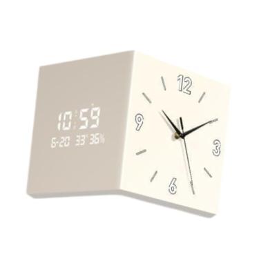 Imagem de IEUDNS Relógio de parede dupla face com display digital, fácil de instalar, relógio de parede silencioso, luz noturna para sala de aula, escritório e casa, Leite Branco
