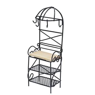 Imagem de TOPINCN Expositor de Armazenamento Em Miniatura, Móveis para Casa de Bonecas Com Material de Madeira e Metal, Acessórios para Rack de Pão de Mini Boneca para Decoração de Cozinha de (Preto)