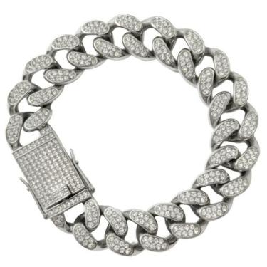 Imagem de Pulseira Masculina Cuban Grumet Kingston Cravejada Aço Stras - Euro Im