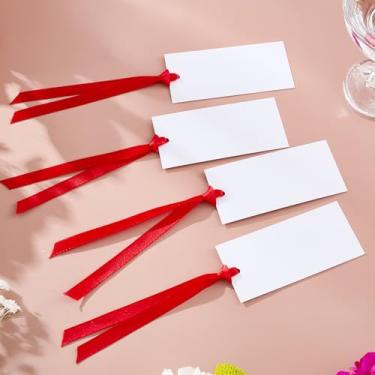 Imagem de 60 cartões de nome para configuração de mesa, cartões de lugar, cartões de casamento. Etiquetas de nome de casamento. Etiquetas de presente com cordão anexado e placas reservadas para assentos de