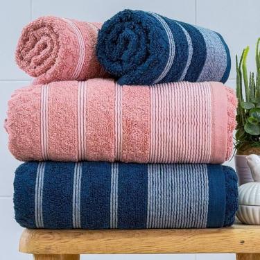 Imagem de Jogo De Toalha Banhão Treviso 4 Peças 100% Algodão Fio Penteado Rosa/marinho