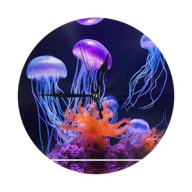 Imagem de ZERAOKE Medusa colorida - Relógio de parede redondo moderno com impressão - silencioso sem tique-taque operado por bateria, decoração de mesa ou parede para sala de estar, quarto, escritório.