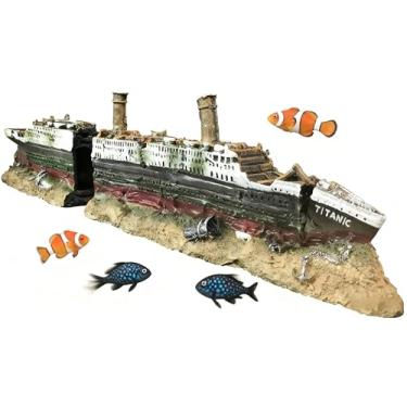 Imagem de Civore Decoração de aquário, ruínas romanas antigas e ornamento de castelo europeu, design de naufrágio do Titanic, rochas de esconderijo de aquário para paisagem aquática