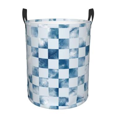 Imagem de Tabuleiro de xadrez tie-dye - cesta de roupa redonda estampada - cesto de tecido de camada única com alças, Oxford resistente à água para organização de quarto e banheiro. Pequeno