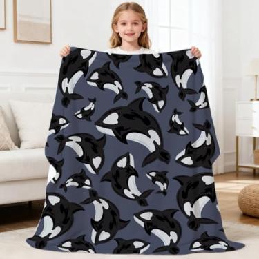 Imagem de Cobertor de orca, presentes de orca para meninos e meninas, mantas macias e aconchegantes para crianças, meninos, meninas, colchas leves para sofá de quarto, 127 x 152 cm