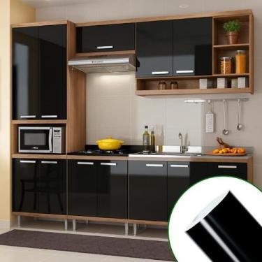Imagem de Papel Adesivo Preto Brilho Envelopar Geladeira Fogão 3m x 60cm - BG Ad