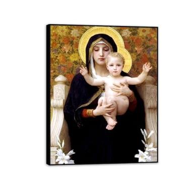 Imagem de Zeichn8u Adolphe Bouguereau Decoração de parede A Madona dos Lírios Pôster Religioso Tela Arte de Parede Pintura Vintage Decoração de Casa para Sala de Estar Escritório Quarto Moldura 105 x 80 cm (41