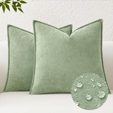 Imagem de Kevin Textile Capas de almofada decorativas à prova d'água verde sálvia 56 x 55 cm pacote com 2 fronhas macias texturizadas Euro fronhas elegantes para sofá, poltrona, cama, decoração de casa