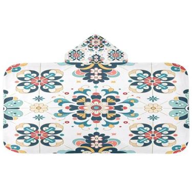 Imagem de Burbuja Toalha de banho com capuz floral para crianças, toalha de praia de pelúcia absorvente macia para chá de meninas e meninos 3-10 anos, 61 x 127 cm