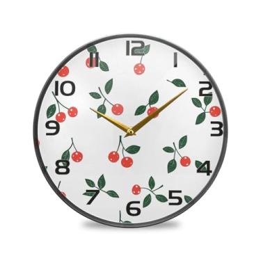 Imagem de YETTASBIN Relógio de parede acrílico cereja – Silencioso, sem tique-taque, operado por bateria, relógio redondo decorativo criativo para cozinha, sala de estar, banheiro, decoração de escritório em
