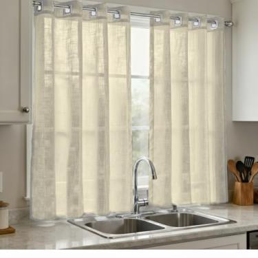 Imagem de Cortina Voil Gaze De Linho Bege 2,80x1,20 Sem Forro Cozinha