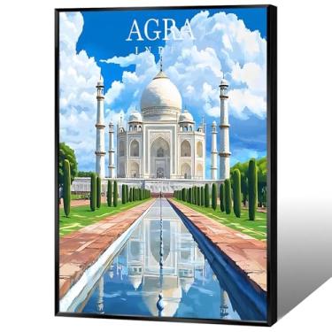 Imagem de Funky Agra Cartazes em tela de viagem Taj Mahal História Edifícios Arte de Parede Índia Cidade Paisagem Pintura para Sala de Estar Quarto Dormitório Decoração de Parede 20 x 30 cm Sem Moldura