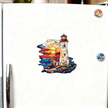 Imagem de 1 Imã de geladeira acrílico em forma de farol arco-íris, decoração de amor em estilo de vidro colorido de 8 cm, adesivo magnético criativo para cozinha doméstica, presente de festival e lembrança