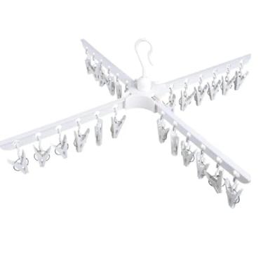 Imagem de Cabideiro Articulado com Braços Giratórios, 1,70m de Altura, Branco, Metal e Plástico, 3 Braços com Prendedores, Base Reforçada