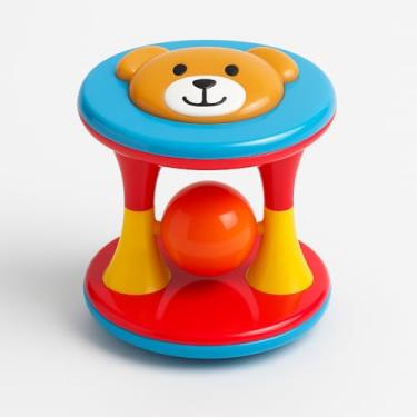 Imagem de Chocalho Infantil com Urso Brinquedo Educativo em Plástico Design Colorido Vermelho e Azul Base Giratória Divertida Presente Para Bebês Crianças