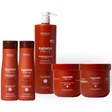 Imagem de Kit Arvensis Cachos Naturais Completo 5 Produtos Ondulados Cacheados C/Ativador Grande 1L