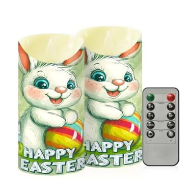 Imagem de Wassud Pacote com 2 velas coloridas de ovo branco sem chama com controle remoto, velas realistas cintilantes com temporizador, velas decorativas para Natal, casamento, festa, decoração de casa média