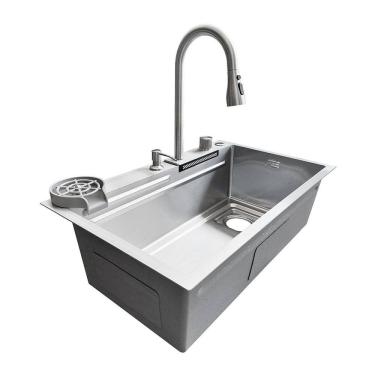 Imagem de Cuba De Cozinha Smart Prata Aço Inox Com Torneira E Cascata