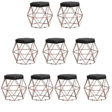 Imagem de Kit 9 Puffs decorativos aramado Vanessa-material sintético preto - GAT