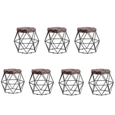 Imagem de Kit 7 Puffs  Vanessa decorativos aramado Preto - Assento Mandala - GAT