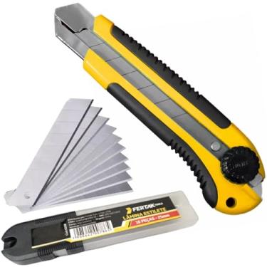 Imagem de Estilete Profissional Emborrachado 25mm Com Trava Giratória + 10 Lâminas