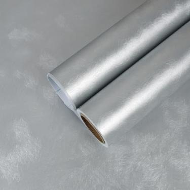 Imagem de CHIHUT Papel de parede de 30,5 cm x 254 cm cinza claro metálico texturizado texturizado autoadesivo removível para banheiro cozinha bancada papel de contato de aço inoxidável para eletrodomésticos
