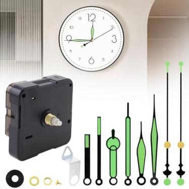 Imagem de MovFlax Kit de mecanismo de relógio silencioso de quartzo com comprimento de eixo de 13 mm (1/2 polegada) com 3 conjuntos de ponteiros brilhantes de 5,5/7,1/7,1 polegadas para bricolagem/reparo