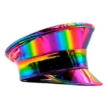 Imagem de Quepe Holográfico Carnavalesco, Material Poliéster/Algodão, Arco-Íris, 12cm Altura x 23cm Largura, Diâmetro 58cm, para Festas e Fantasias