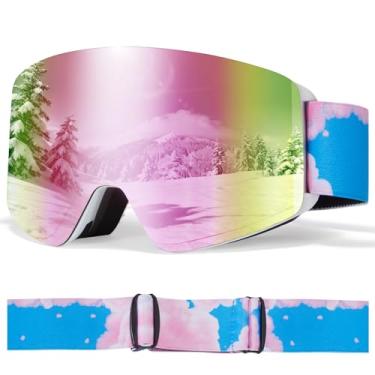 Imagem de VCOROS Óculos de esqui infantil OTG crianças neve snowboard lentes magnéticas intercambiáveis meninos meninas jovens (armação branca lente rosa)