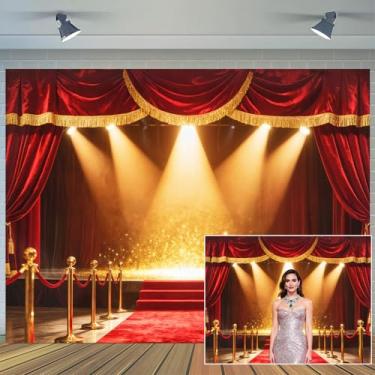 Imagem de Tapete vermelho 2,8 x 1,5 m, cortina dourada, destaque, filme, estrela, fotografia, fundo, festa temática, show de gala, palco, fotos, adereços para decoração de parede