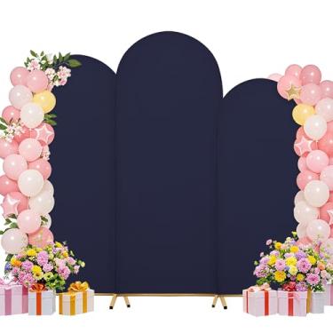 Imagem de Conjunto de capas de arco de 1,8 m de 1,8 m de casamento, arco, suporte de arco, tecido elastano, pano de fundo elástico para decoração de festa de aniversário de casamento, chá de bebê (azul escuro)