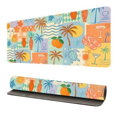 Imagem de Almofada de mesa de palmeiras - Tapete de escritório de couro PU de 60 x 29 cm, tapete de mesa antiderrapante para jogos, decoração fofa de escritório em casa e presente