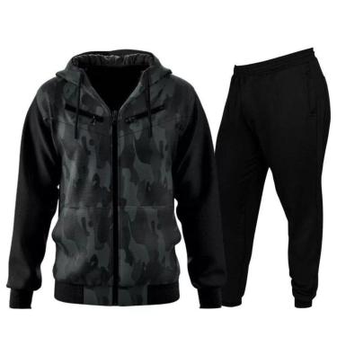 Imagem de Conjunto Moletom Feminino Masculino Jaqueta Calça Capuz Zíper-Masculino